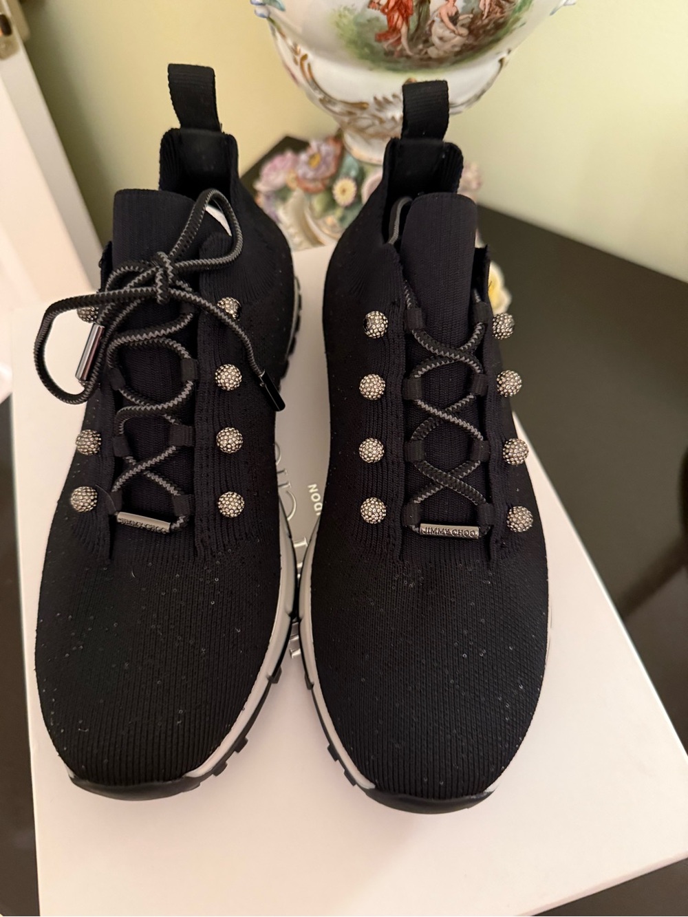 Jimmy Choo Black Knit Crystal-Embellished Sock Sneakers
